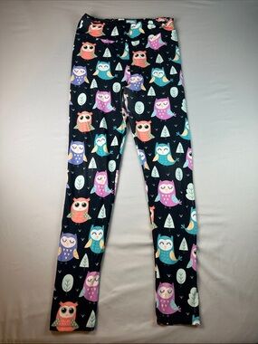 Women’s Owl Print Leggings Open Close Eyes High Rise One Size